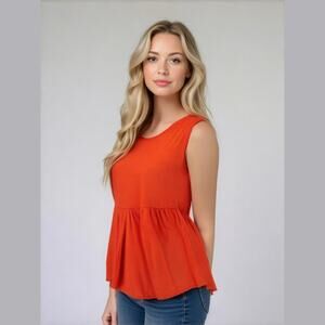 We the Free Orange Sleeveless Flounce Ruffle Hem  Cotton Boho Tank Top XS